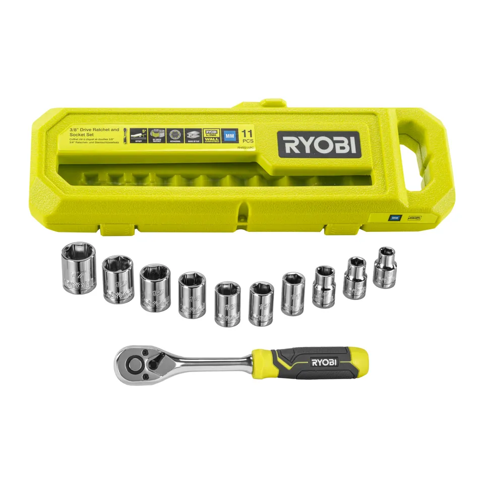 ryobi-rhrs11pc-set-11-pezzi-chiave-a-cricchetto-3-8-a-90-denti-10-bussole-per-se image 1