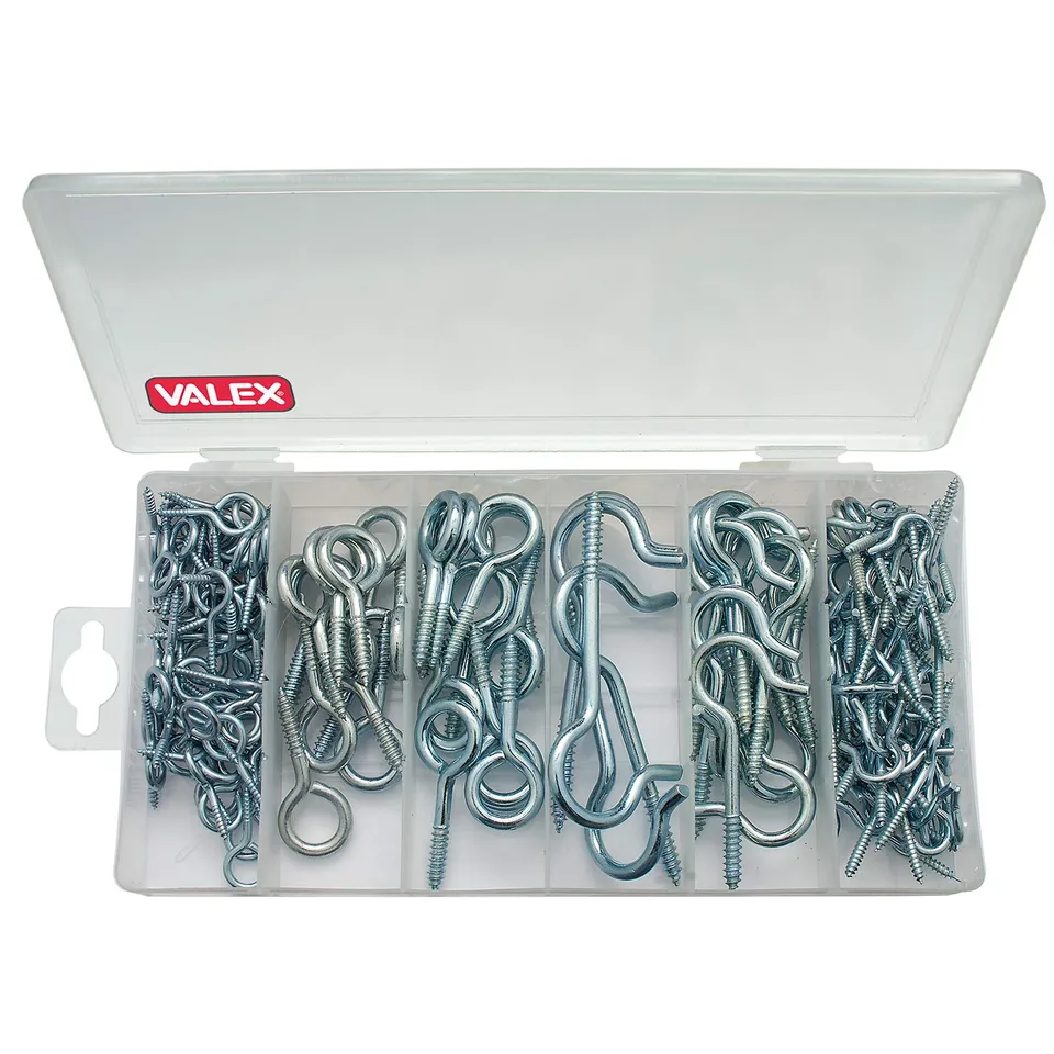 valex-ganci-con-vite-serie-150-pezzi-assortiti-da-8-a-19-mm-ganci-aperti-e-chius image 1