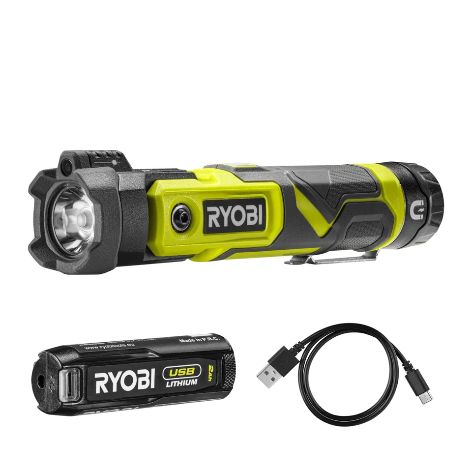 ryobi-rlp4-120g-torcia-led-orientabile-4v-usb-con-batteria-2-0ah-e-caricabatteri image 1