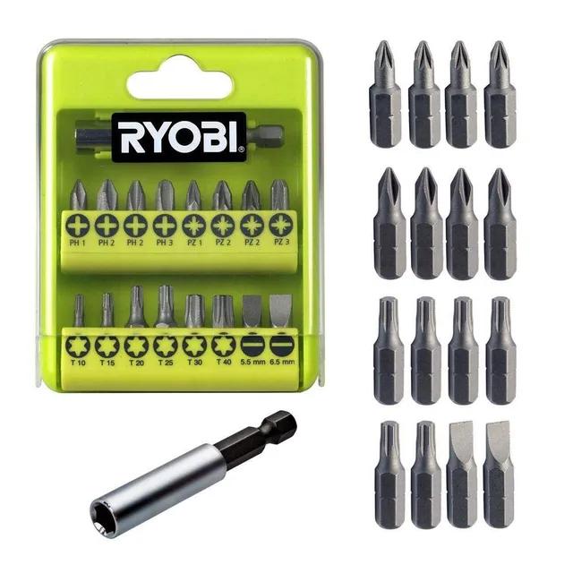 ryobi-set-di-17-punte-per-avvitatore-25-mm-philips-piatti-pozidriv-torx-con-port image 1