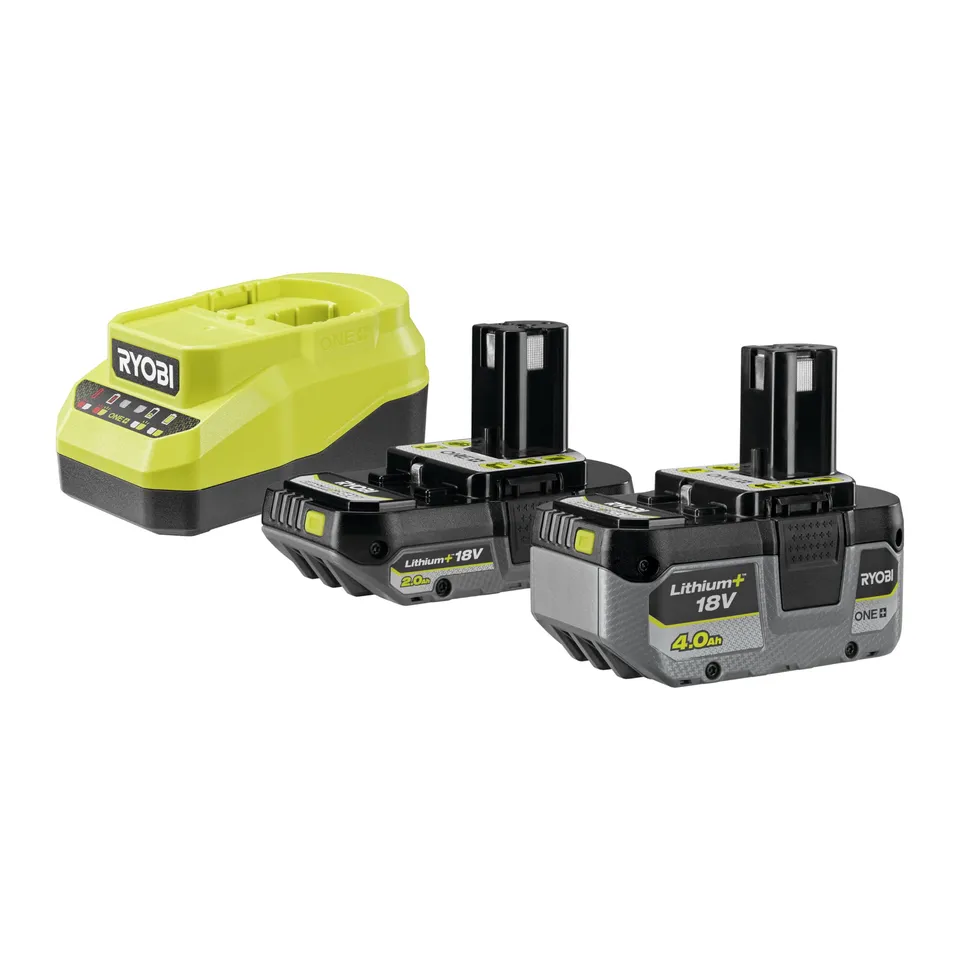 ryobi-rc18120a-242x-kit-2-batterie-originali-18v-one-lithium-4-0-ah-2-0-ah-con-c image 1