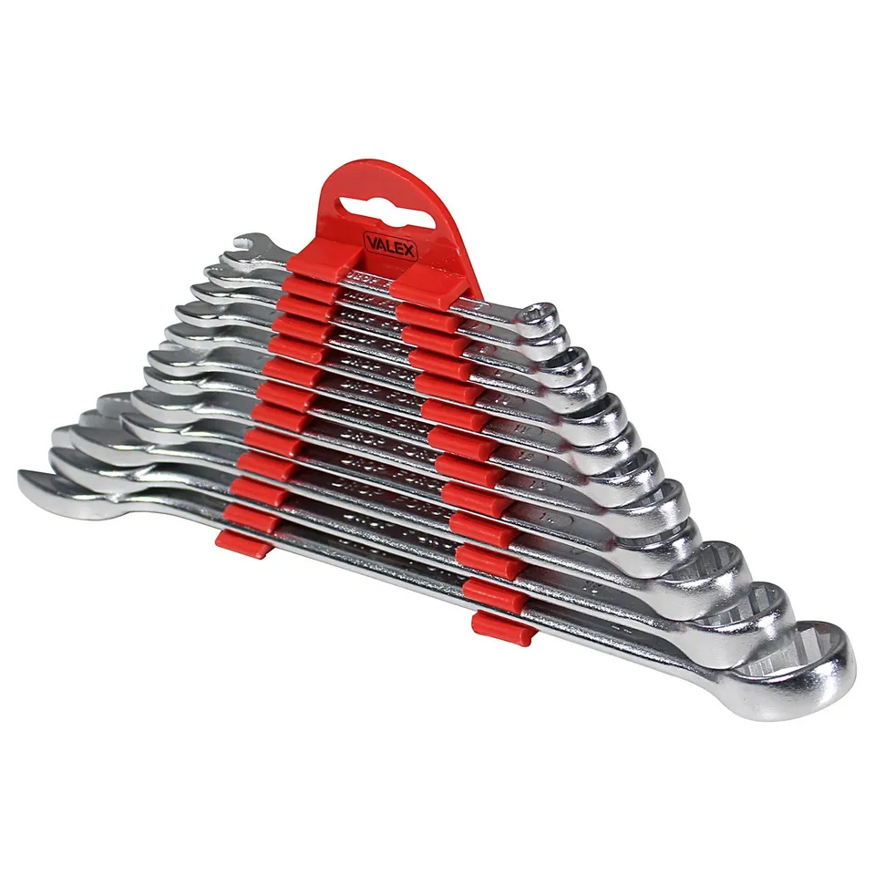 valex-set-di-12-chiavi-combinate-6-22mm-in-acciaio-satinato-con-supporto-teste-i image 1