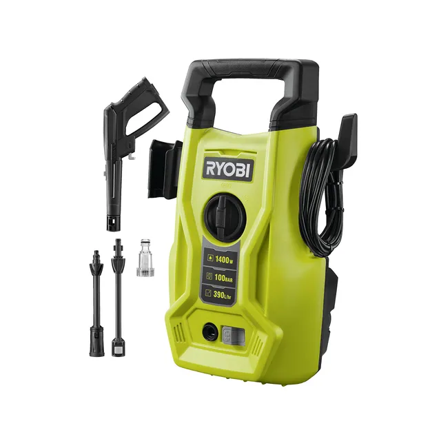 ryobi-ry100pwa-idropulitrice-elettrica-1400w-100-bar-compatta-con-maniglia-di-tr image 1