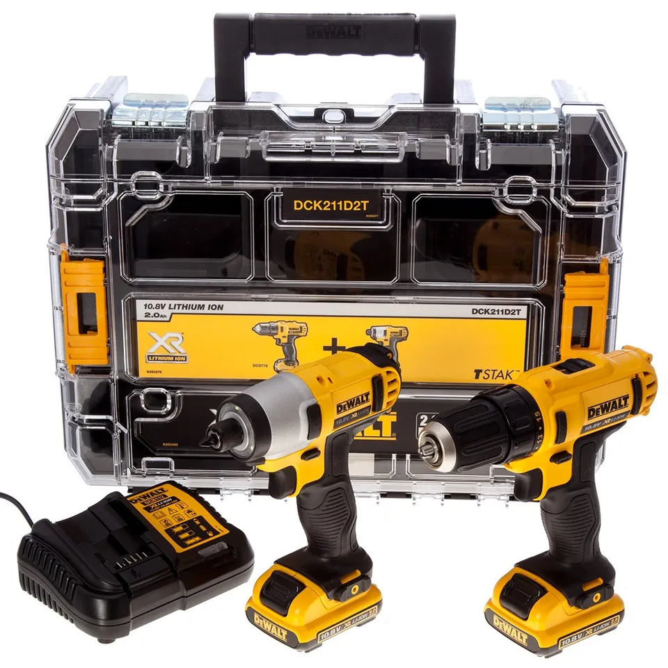 dewalt-dck211d2t-qw-kit-10-8v-xr-trapano-avvitatore-e-cacciavite-a-impulsi-con-2 image 1