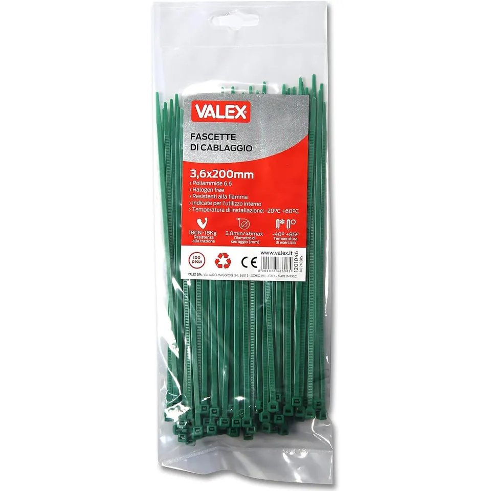 valex-fascette-di-cablaggio-verdi-200x3-5-mm-confezione-100-pezzi-in-poliammide- image 1