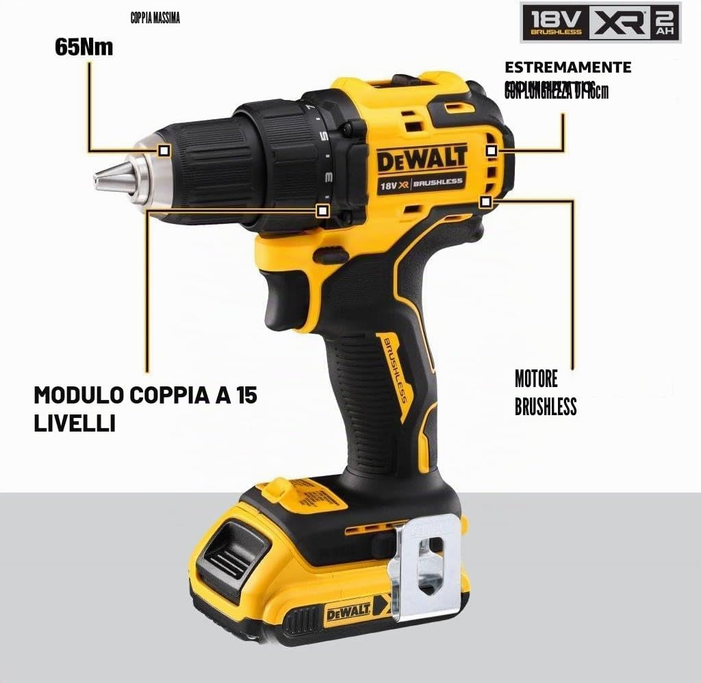 dewalt-dcd708d2t-qw-trapano-avvitatore-18v-xr-brushless-con-2-batterie-2ah-e-car image 3