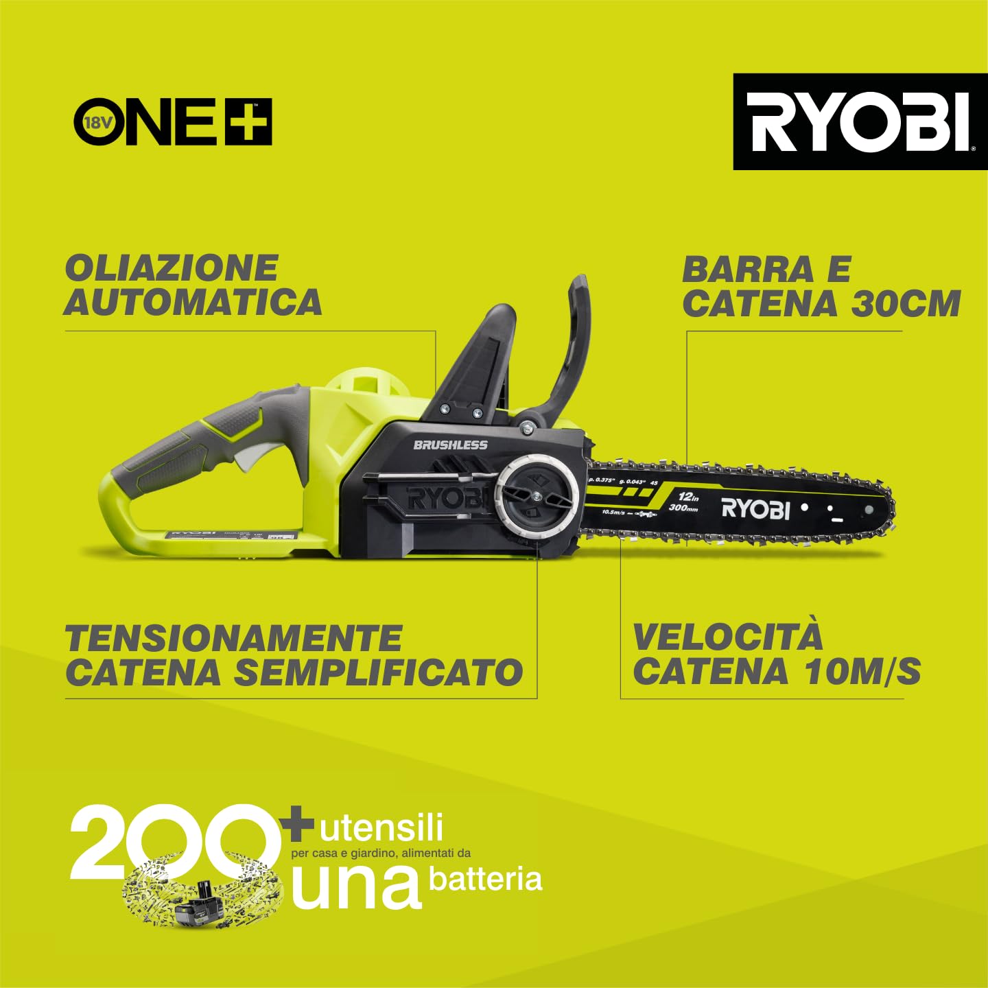 ryobi-ocs1830-elettrosega-brushless-a-batteria-18v-one-barra-30-cm-freno-catena- image 2