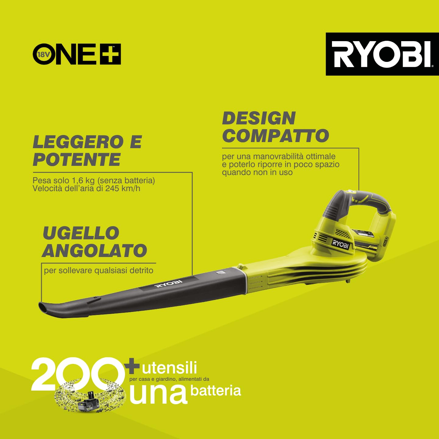 ryobi-obl1820s-soffiatore-a-batteria-18v-one-compatto-velocit-aria-245-km-h-grip image 2