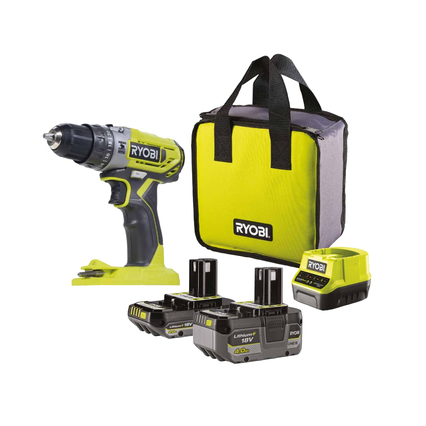 ryobi-r18pd2-242s-trapano-avvitatore-a-percussione-18v-one-2-batterie-2-0ah-e-4- image 1