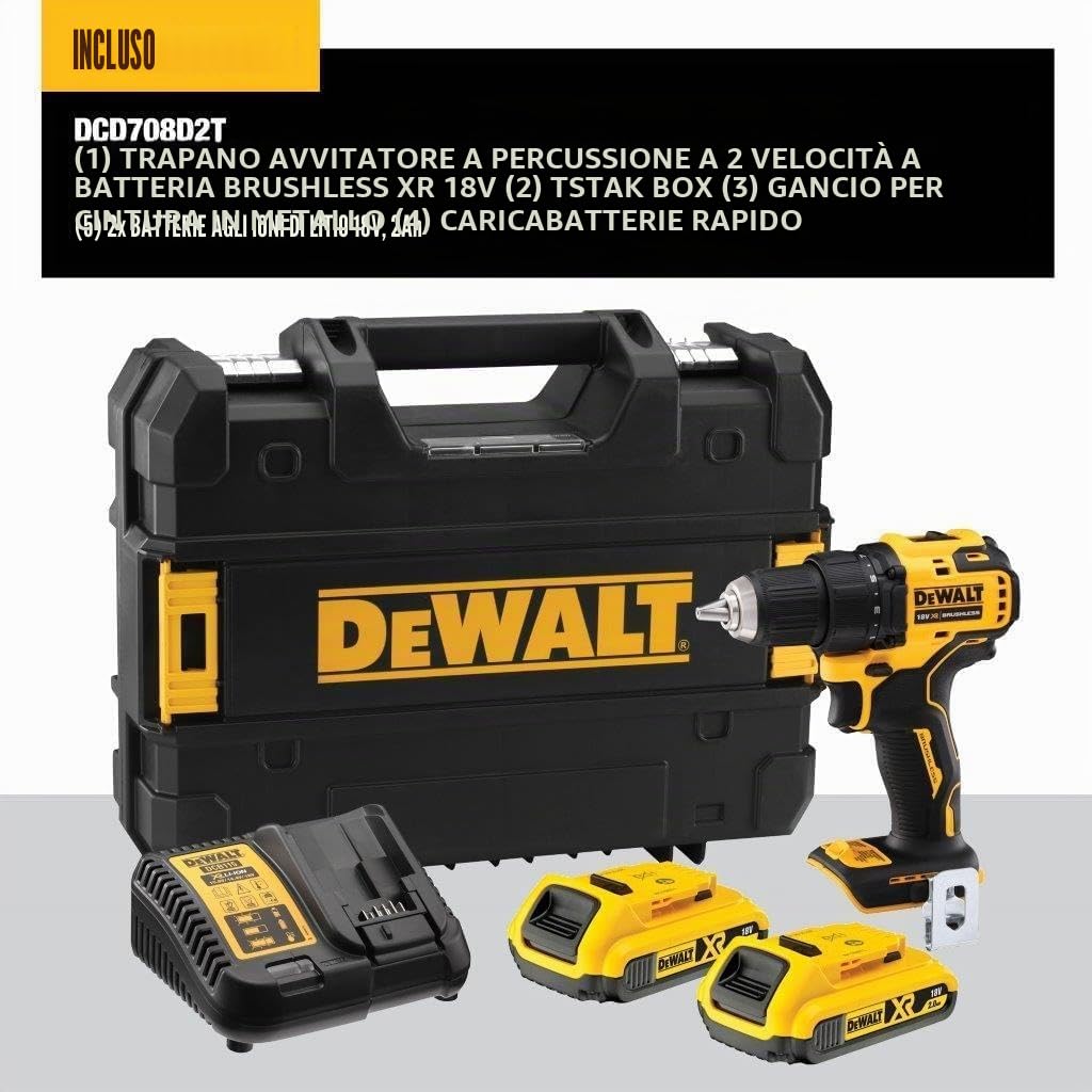 dewalt-dcd708d2t-qw-trapano-avvitatore-18v-xr-brushless-con-2-batterie-2ah-e-car image 4