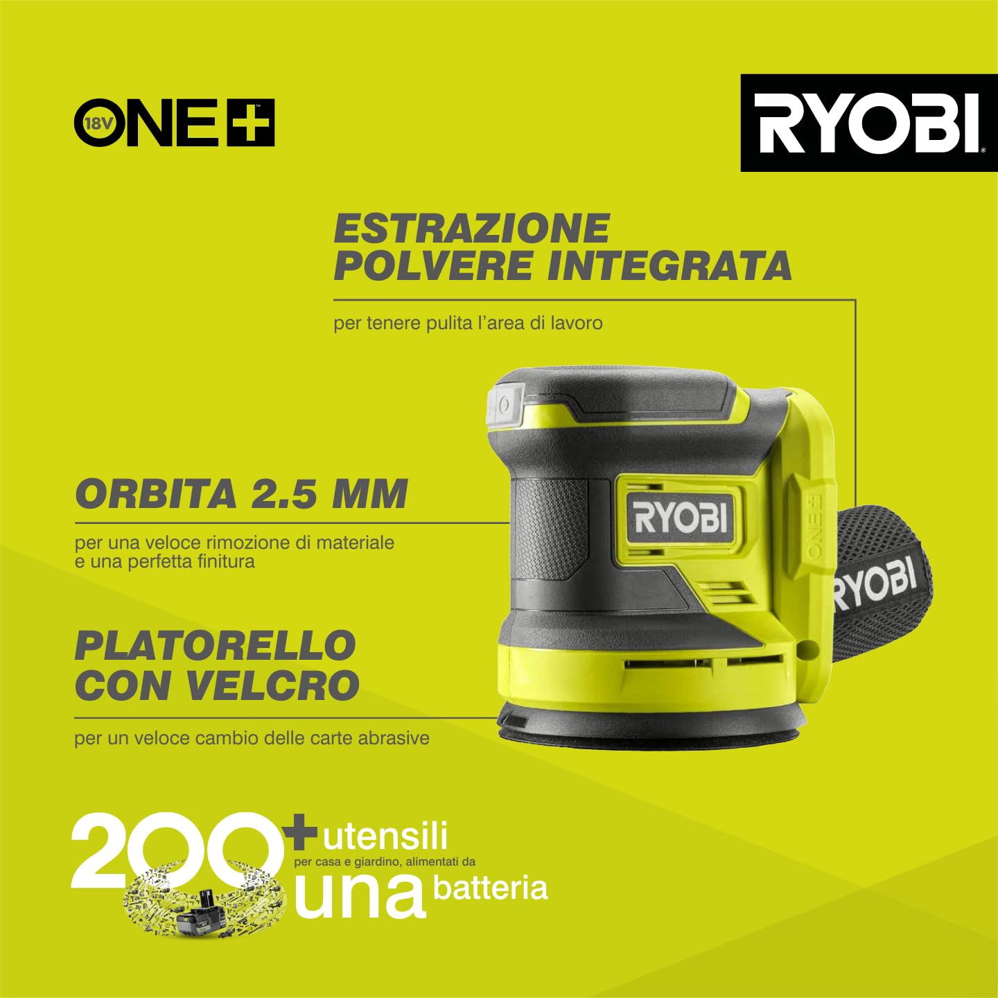ryobi-rros18-0-levigatrice-rotorbitale-a-batteria-18v-one-con-piatto-125-mm-20-0 image 2