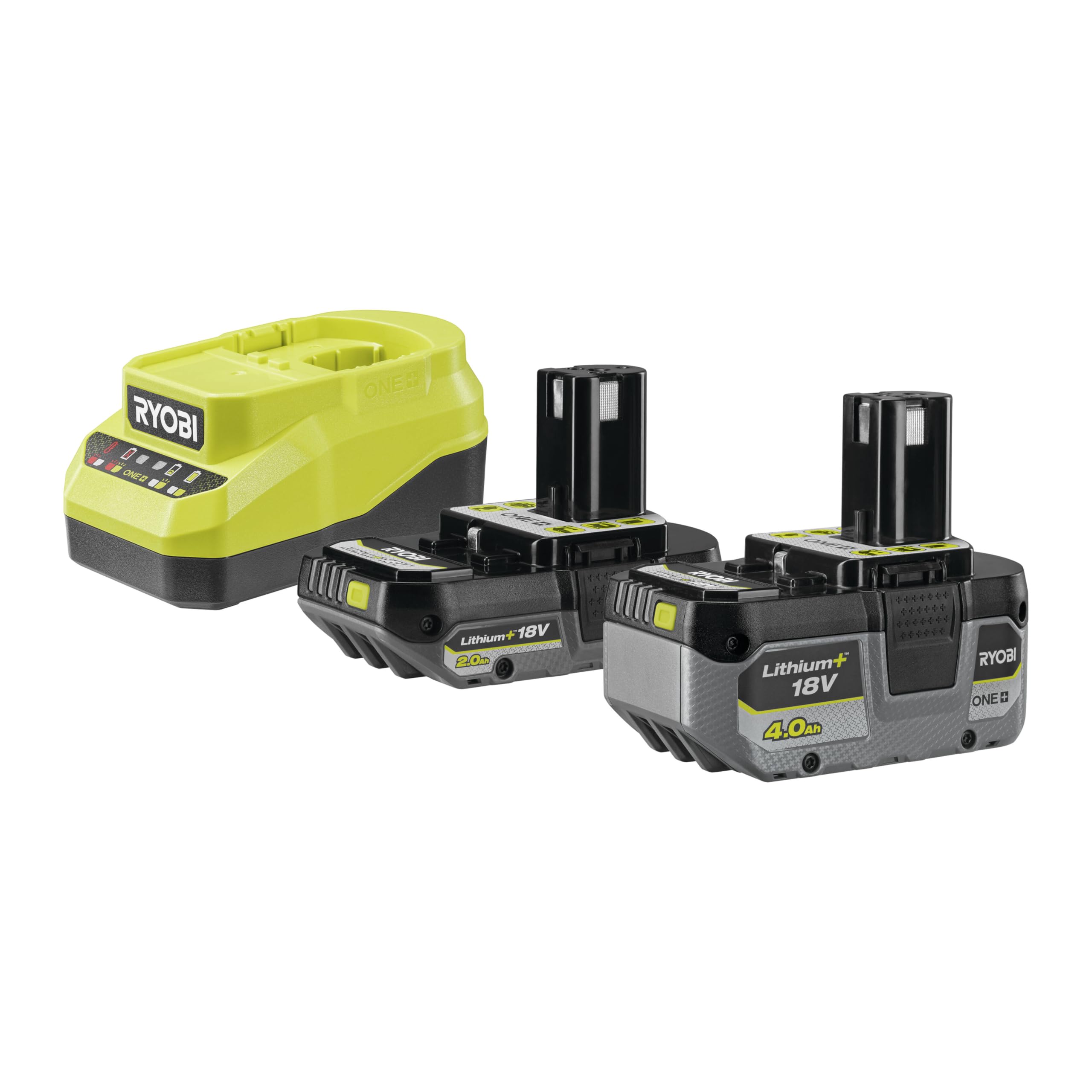 ryobi-rc18120a-242x-kit-2-batterie-originali-18v-one-lithium-4-0-ah-2-0-ah-con-c image 1