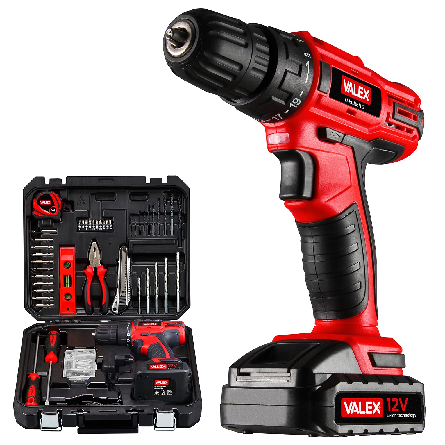 valex-li-home-n12-valigetta-kit-fai-da-te-con-trapano-avvitatore-a-batteria-al-l image 1
