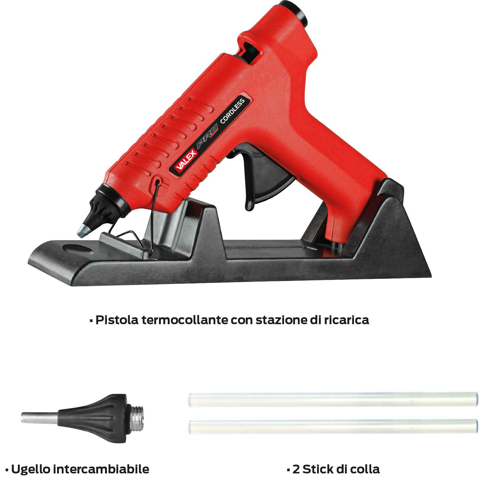 valex-pistola-termocollante-cordless-80w-con-base-di-ricarica-e-2-stick-colla image 3
