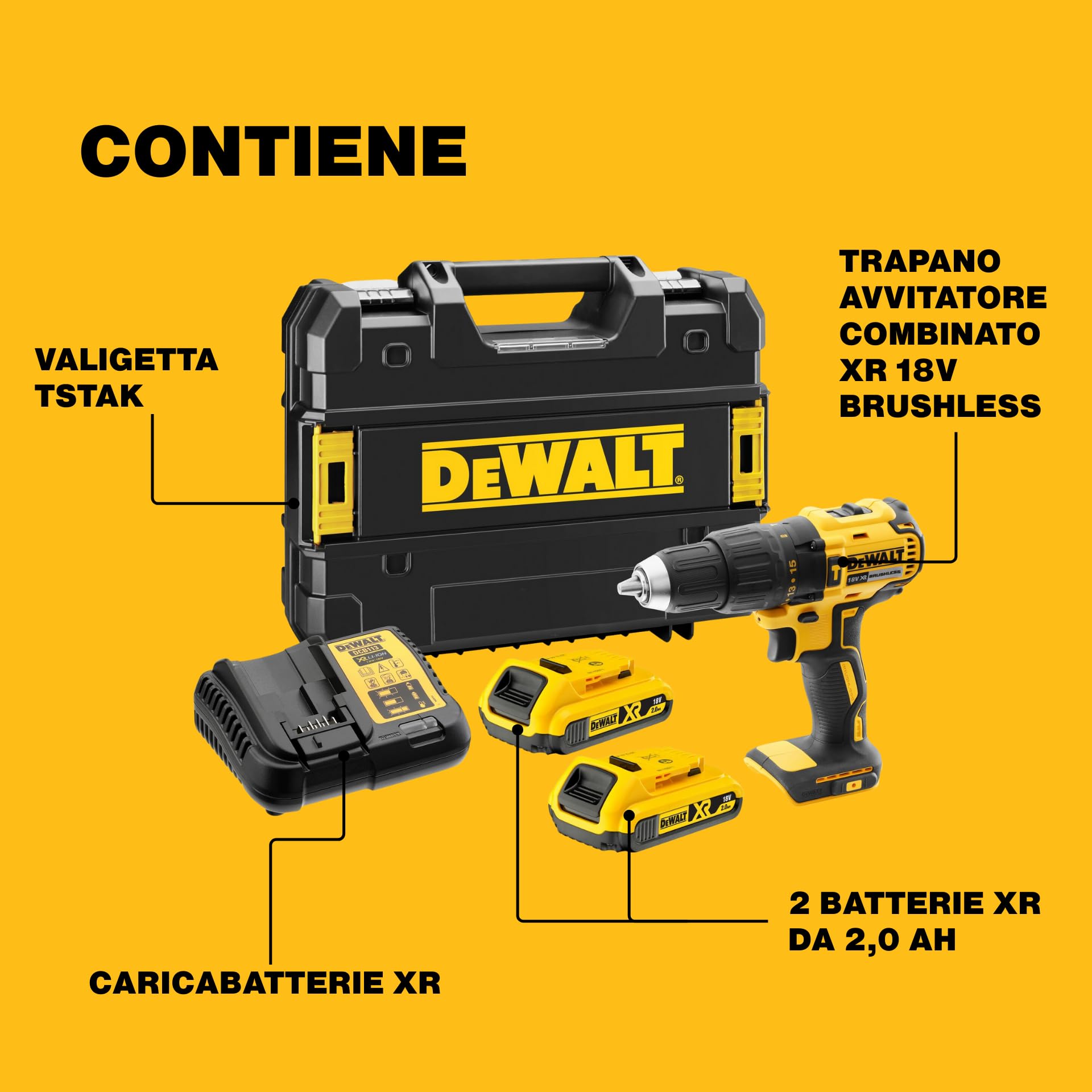 dewalt-dcd778d2t-qw-xr-trapano-avvitatore-combinato-brushless-18v-2x-batterie-li image 3