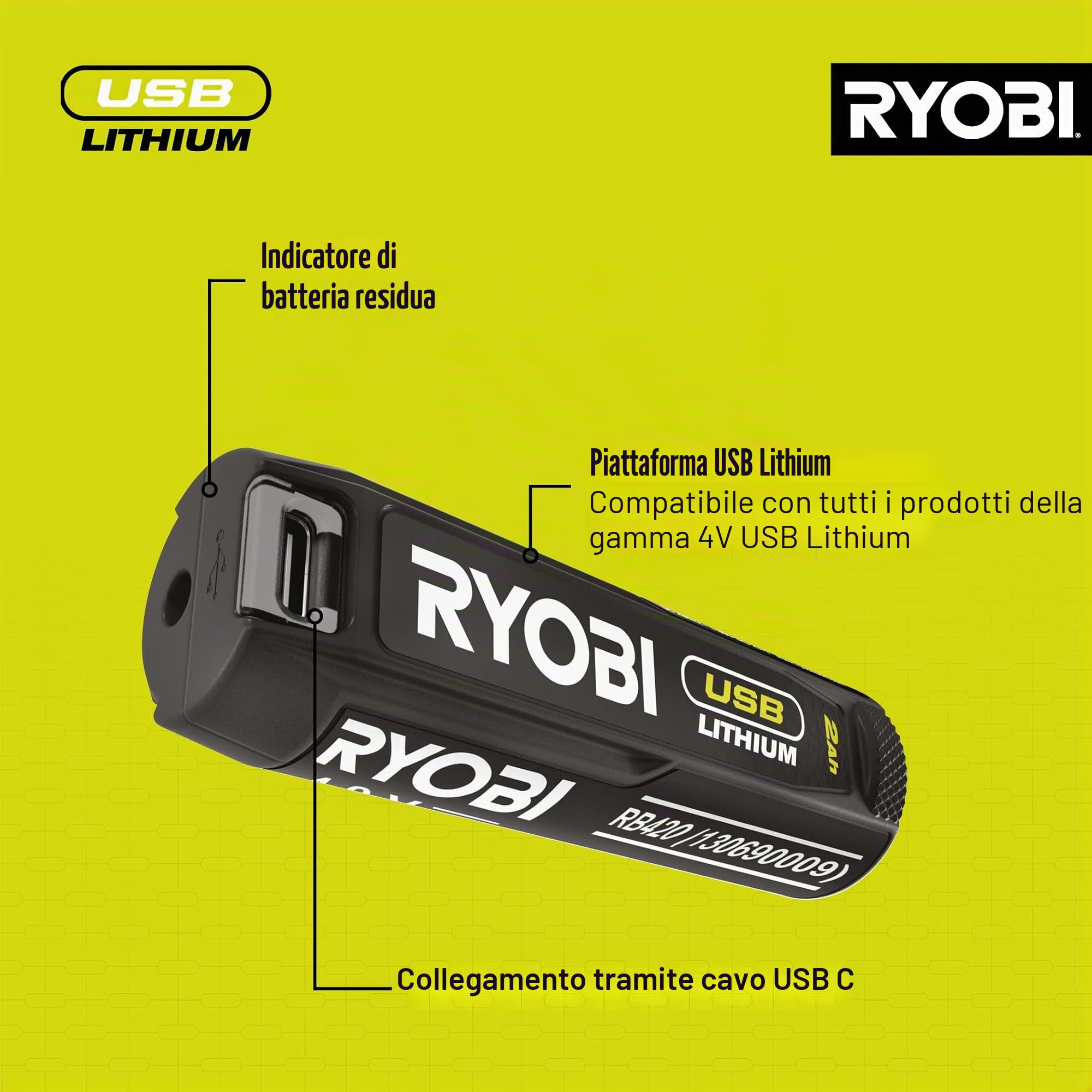 ryobi-rb420-batteria-al-litio-4v-usb-2-0ah-con-cavo-usb-per-utensili-e-torce-ryo image 8