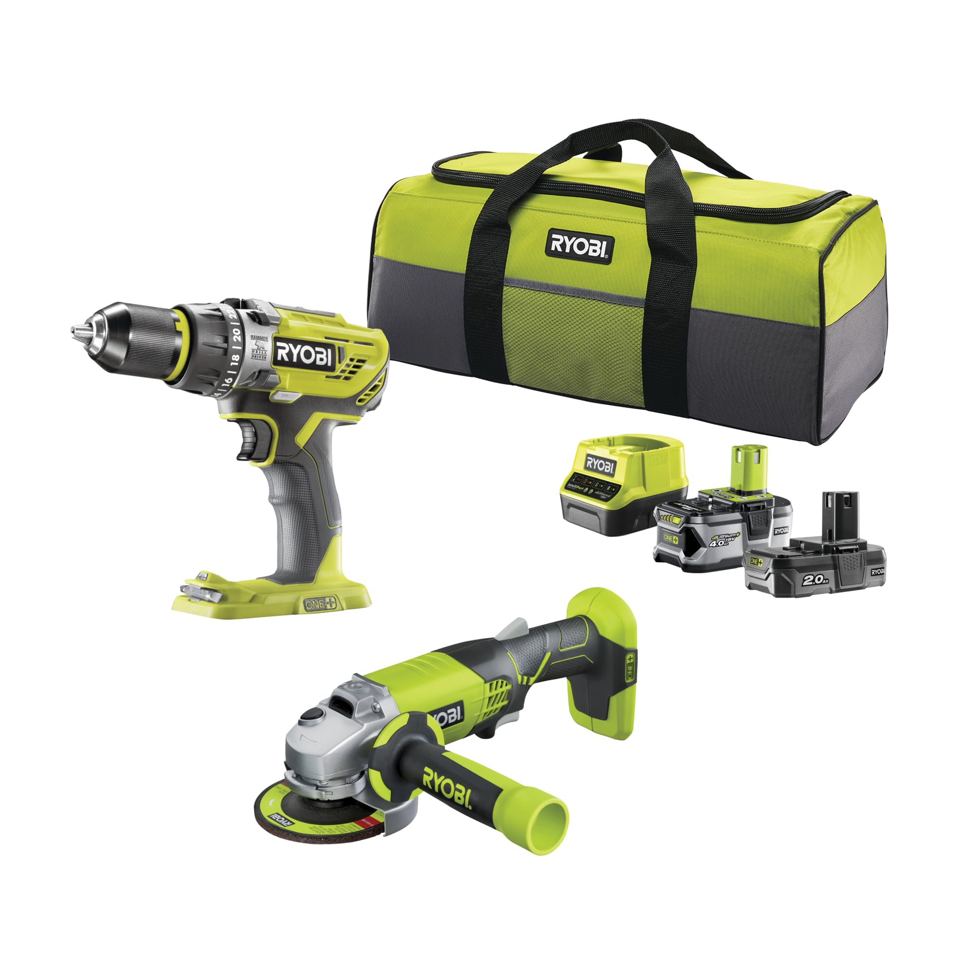 ryobi-r18pdag-242s-kit-18v-one-trapano-a-percussione-50-nm-e-smerigliatrice-ango image 1
