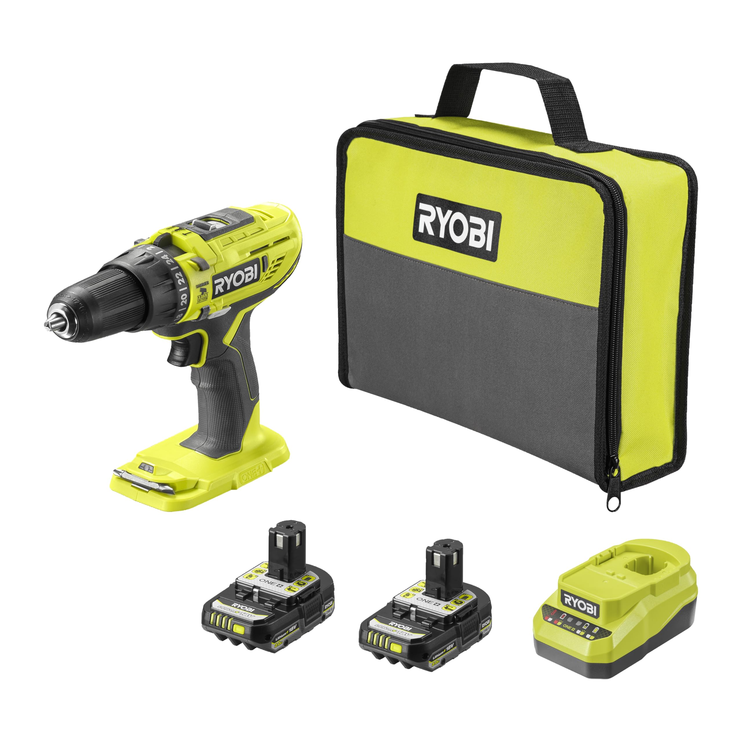 ryobi-r18pd32-2c20sp-trapano-a-percussione-18v-one-con-2-batterie-2-0-ah-caricab image 1
