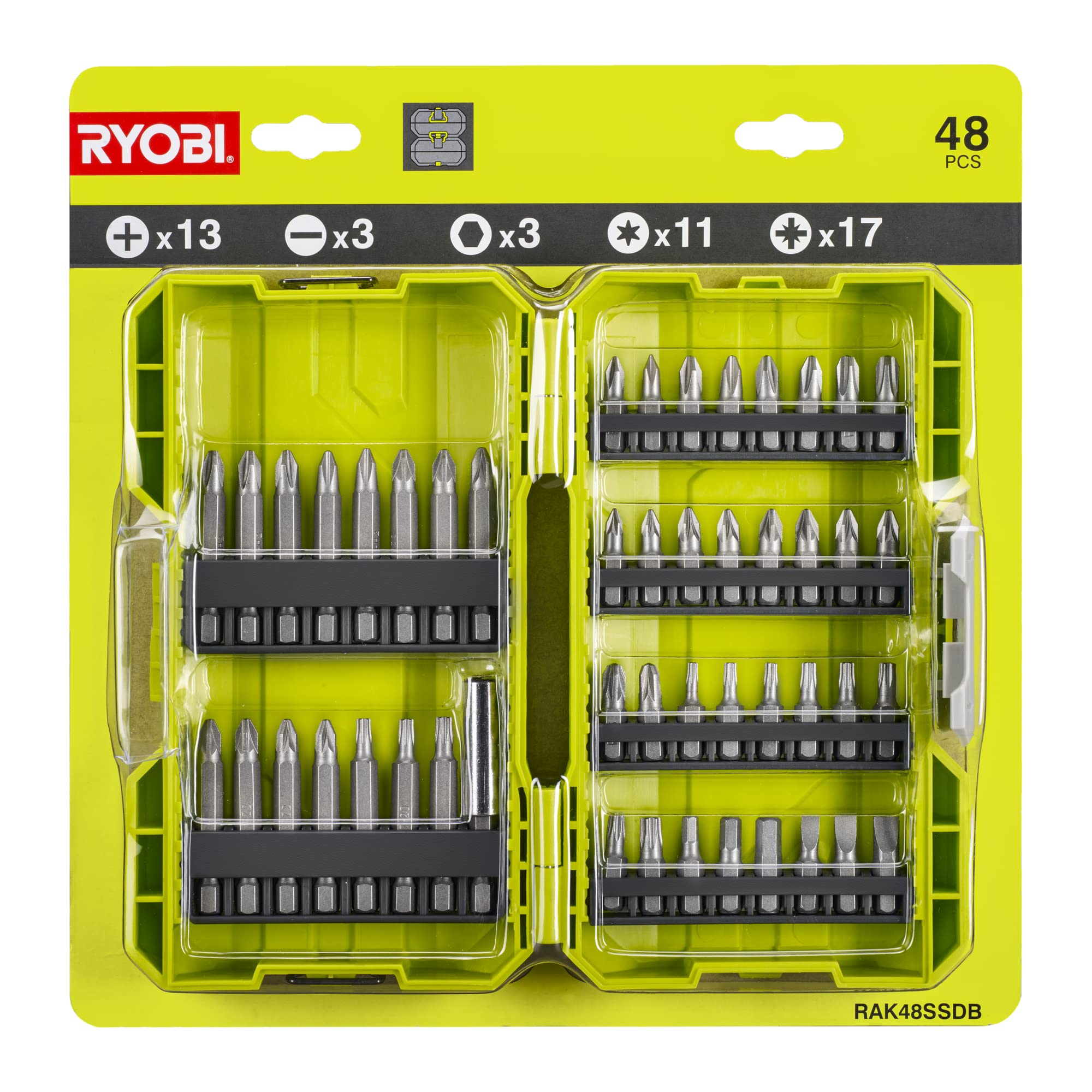 ryobi-set-48-punte-per-cacciavite-miste-scatola-impilabile-antiurto-gambo-cilind image 2