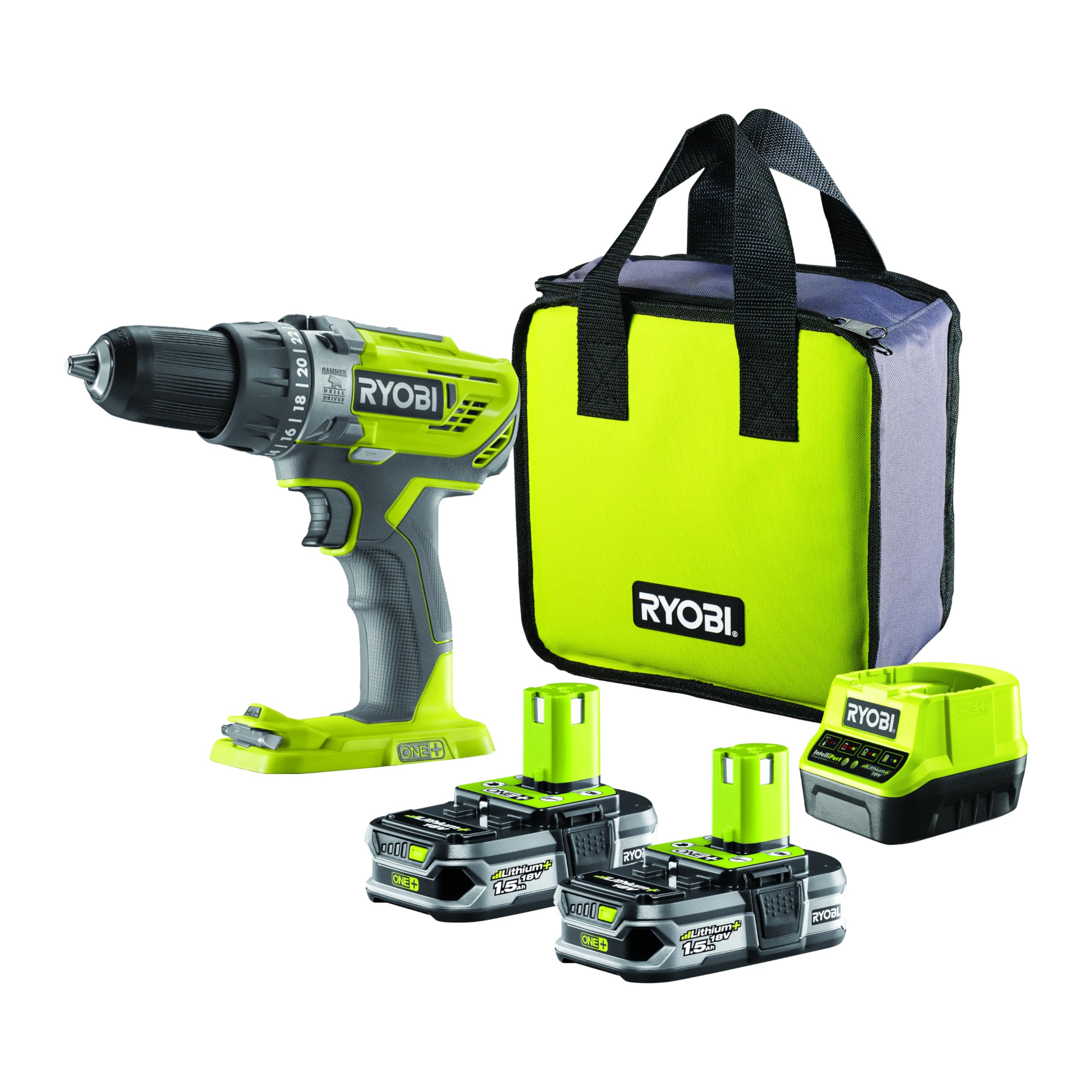 ryobi-r18pd3-215s-trapano-avvitatore-a-percussione-18v-one-con-2-batterie-1-5ah- image 1