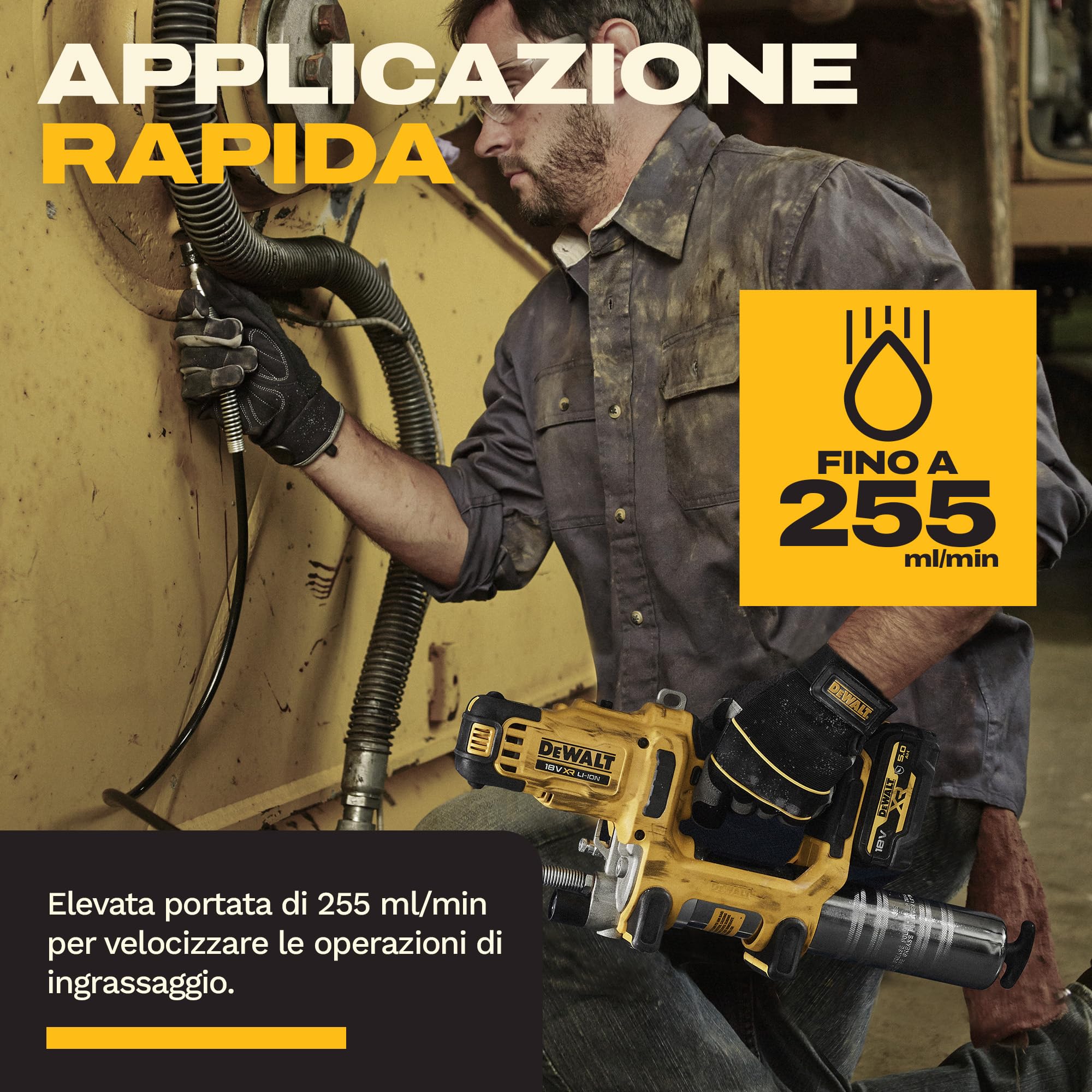 dewalt-dcgg581p1g-qw-ingrassatore-a-batteria-18v-xr-2-velocit-con-borsa-e-batter image 6