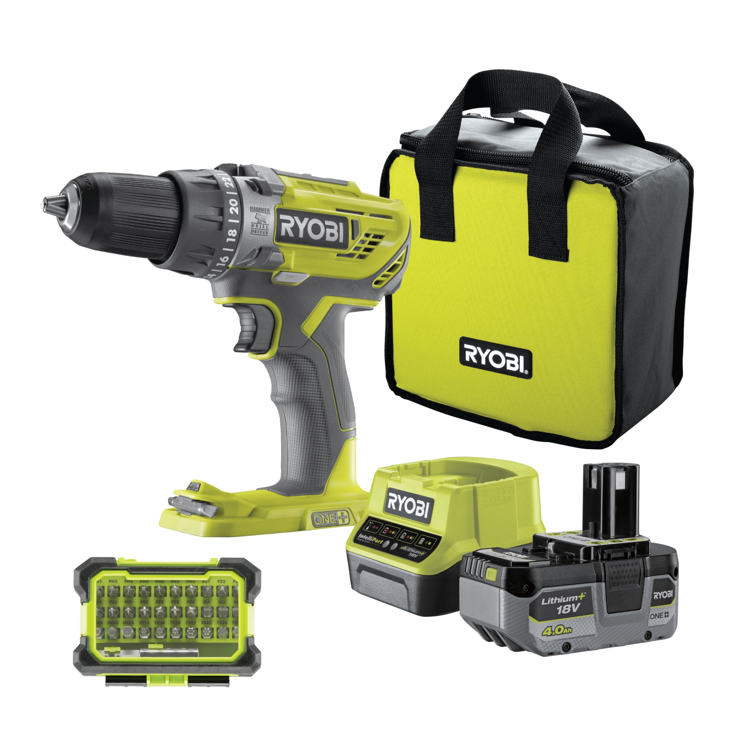 ryobi-r18pd3-140sa-trapano-a-percussione-18v-one-con-batteria-4-0-ah-caricabatte image 1