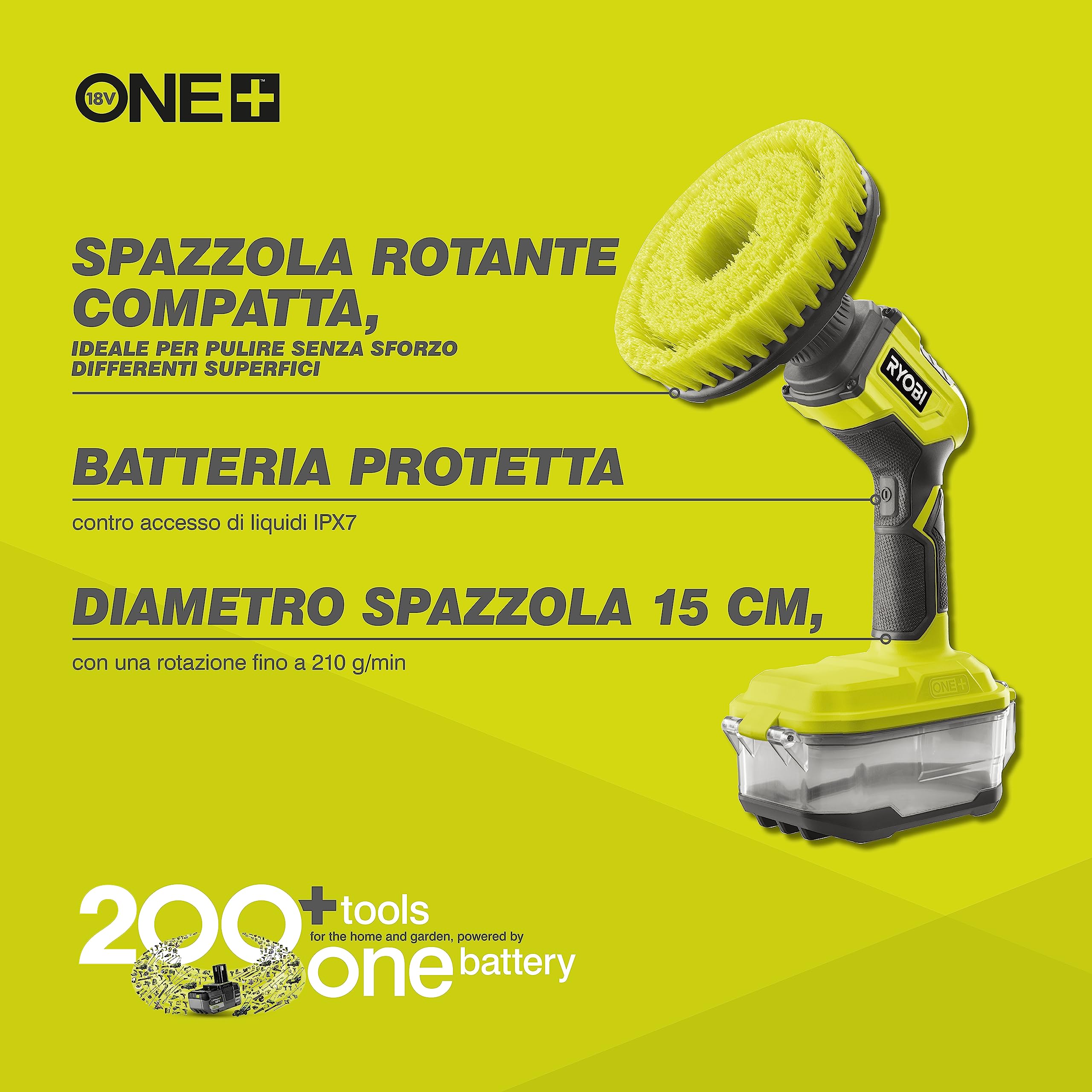 ryobi-r18cps-0-spazzola-rotante-a-batteria-18v-one-con-testa-15-cm-210-rpm-e-pro image 2