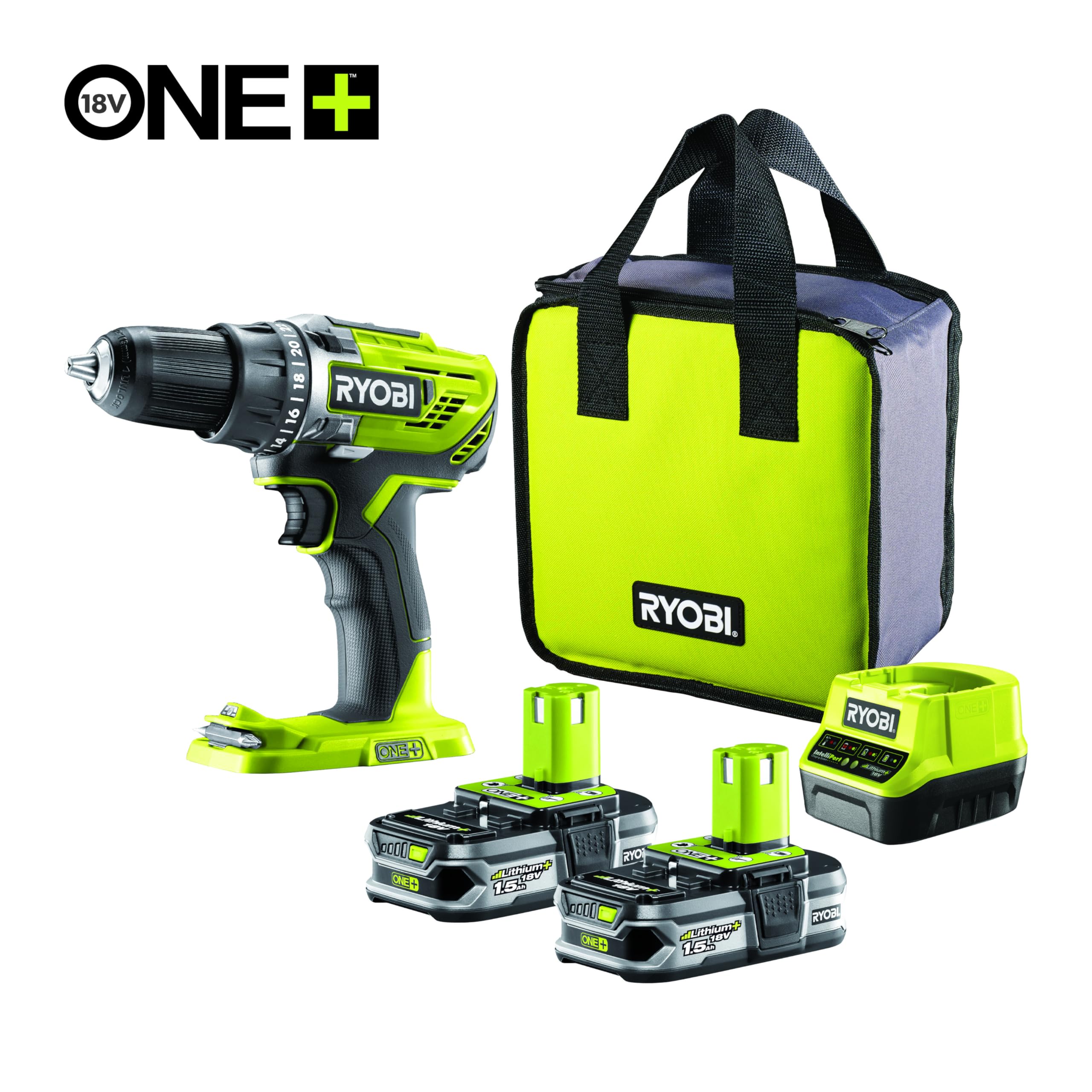 ryobi-r18dd3-215s-trapano-avvitatore-a-batteria-18v-one-con-2-batterie-1-5ah-3-v image 2