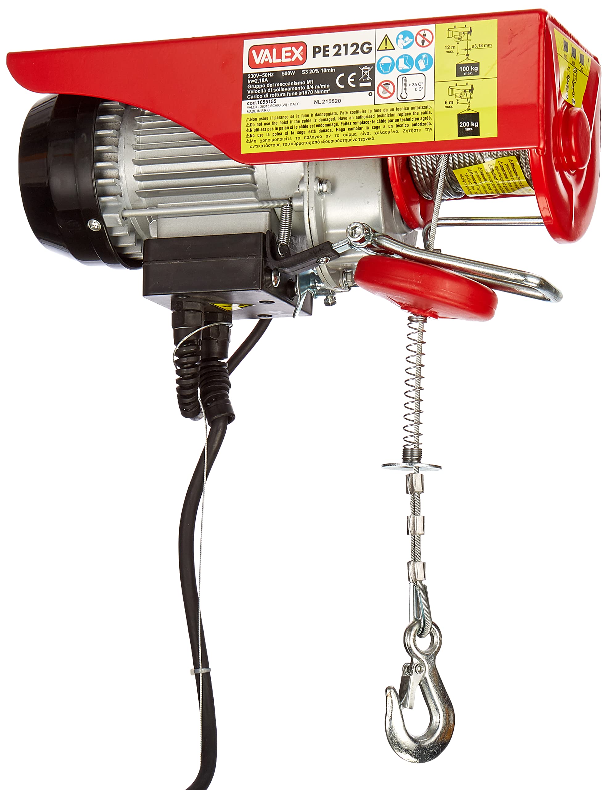 valex-pe212g-paranco-elettrico-500-w-portata-200-kg-sollevamento-12-m-fune-antig image 1