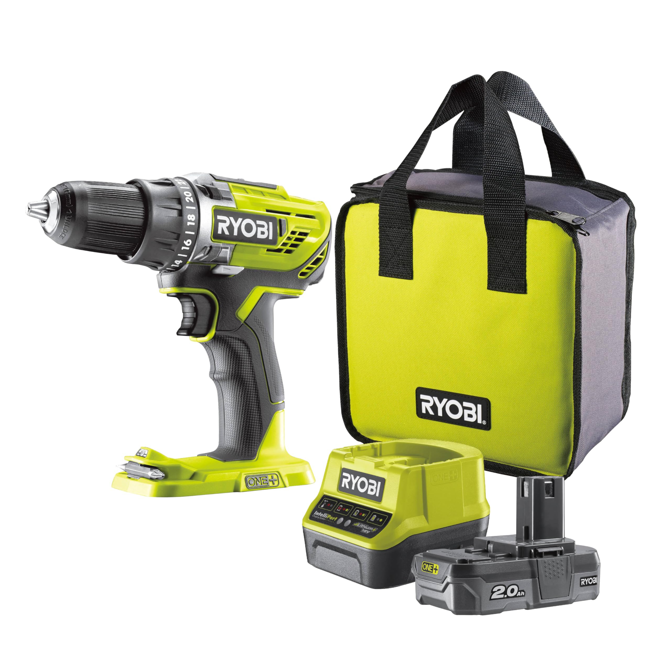 ryobi-r18dd3-120s-trapano-avvitatore-a-batteria-18v-one-con-batteria-2-0-ah-e-ca image 1